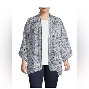 Max Studio Blue and White Shrug Poncho